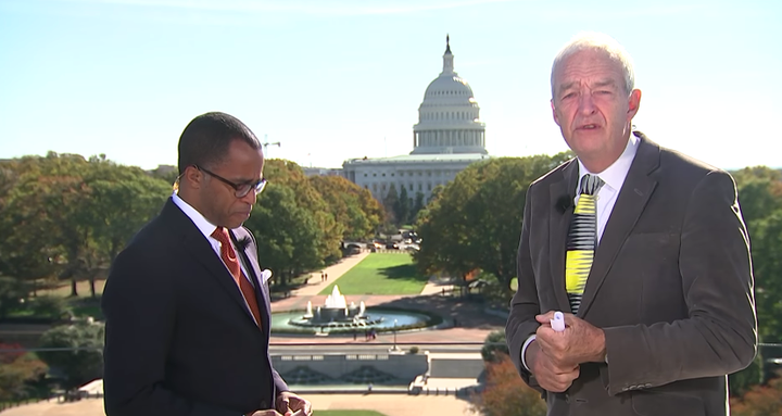 Jonathan Capehart, left, speaks with Jon Snow in Washington D.C.