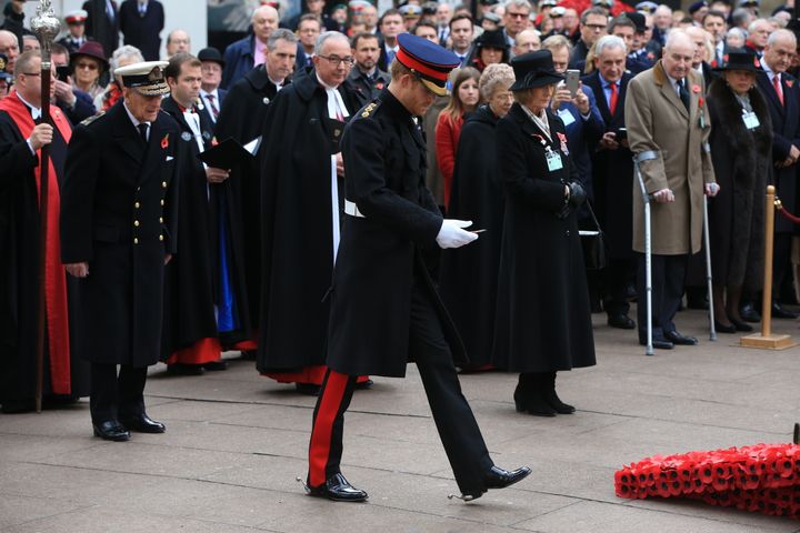 <strong>The Duke of Edinburgh and Prince Harry at a remembrance event at Westminster Abbey on Thursday</strong>