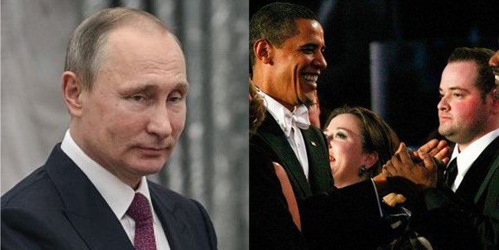 Left: Russian President Putin, Right: American President Barack Obama and Scott Dworkin, senior advisor to the Democratic Coalition