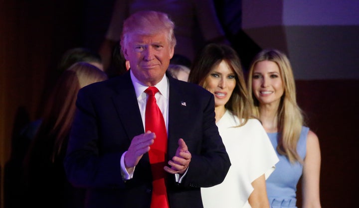 <p>U.S. President-elect <a href="https://www.huffpost.com/news/topic/donald-trump">Donald Trump</a> arrives to speak at his election night rally in Manhattan, New York, U.S., November 9, 2016.</p>