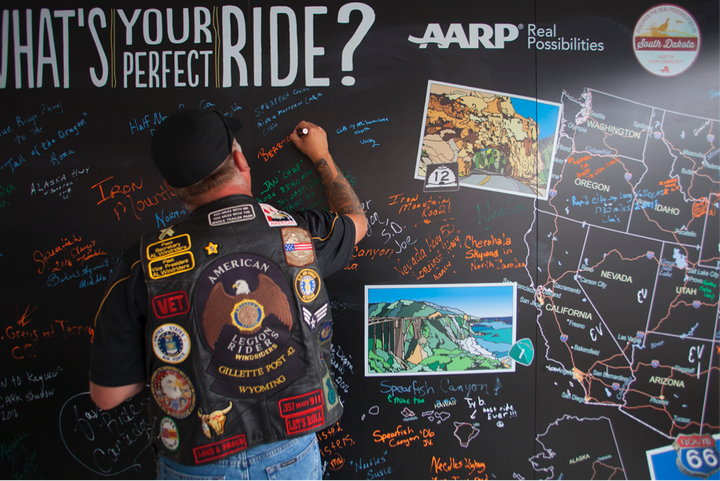 A biker and veteran adds his favorite rode to AARP’s “What’s Your Perfect Ride?” board in Sturgis