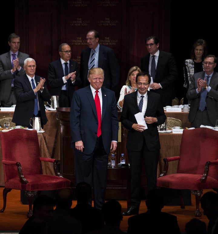 Donald Trump held a "fireside chat" with billionaire hedge fund investor John Paulson at the Economic Club of New York in September.