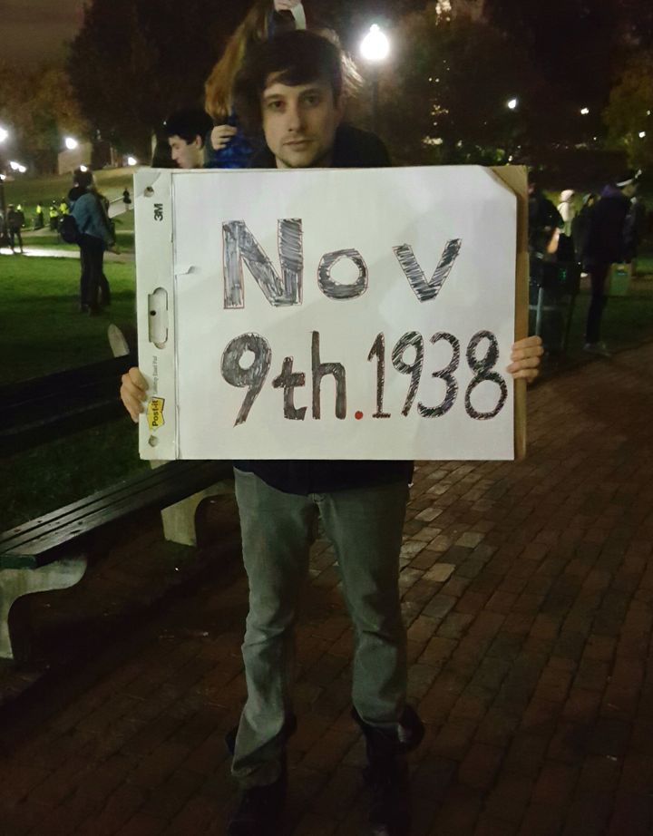 Gershon of Somerville, Massachusetts at Nov. 9 Trump protest rally in Boston