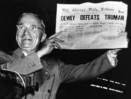 President Harry Truman on November 3, 1948