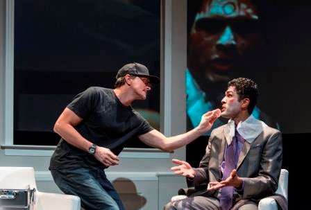 Gamal (James Asher) pranks Mohsen (Kunal Prasad) in a scene from <strong><em>Our Enemies: Lively Scenes of Love and Combat</e