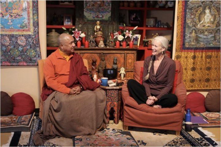 <p><strong>Lama Ngawang Tsultrim Zangpo and Cynthia Jurs, founder of the Earth Treasure Vase Global Healing Project, Santa Fe, New Mexico.</strong></p>