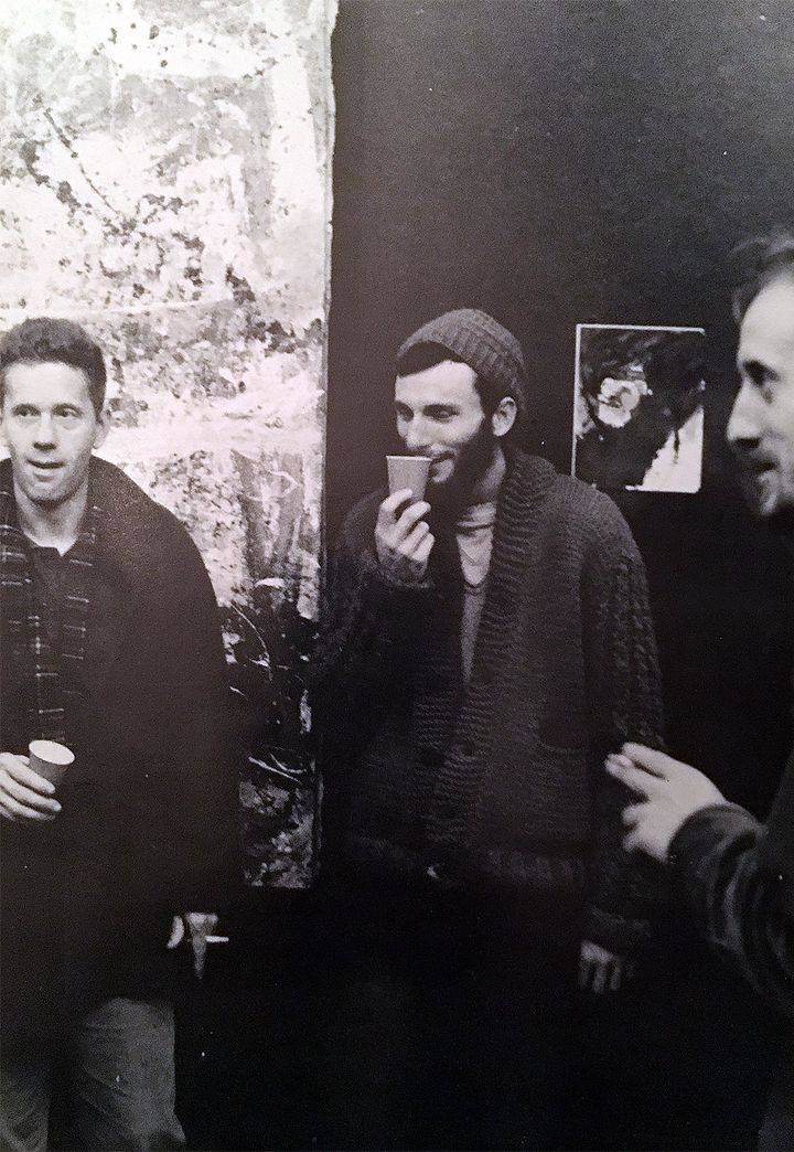 George Herms (center) and Bob Branaman (right) at Batman Gallery, ca. 1960.