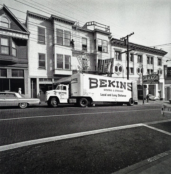 Bekins Moving & Storage workers remove The Rose from Jay DeFeo’s studio at 2322 Fillmore Street, San Francisco, November 9, 1