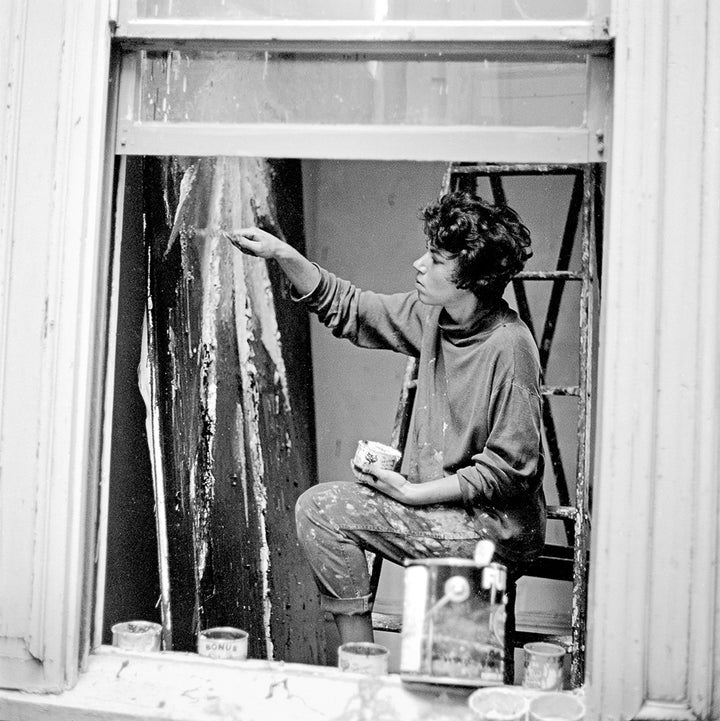Jerry Burchard/Jay DeFeo working on <em>The Jewel, </em>c. 1958<em>.</em>