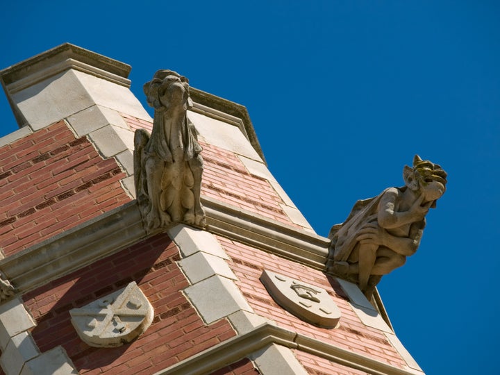 Gargoyles on a turret at the University of Oklahoma.