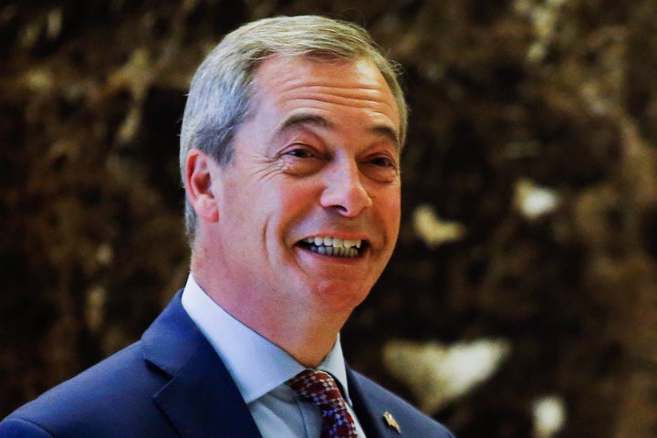 Nigel Farage, leader of the United Kingdom Independence Party (UKIP), arrives at Republican president-elect Donald Trump's Trump Tower in New York on Nov. 12, 2016.