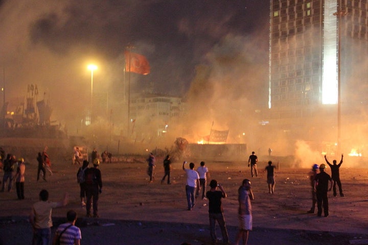 Police use tear gas against Gezi Park protesters, Tasim Square, Istanbul- June 2013
