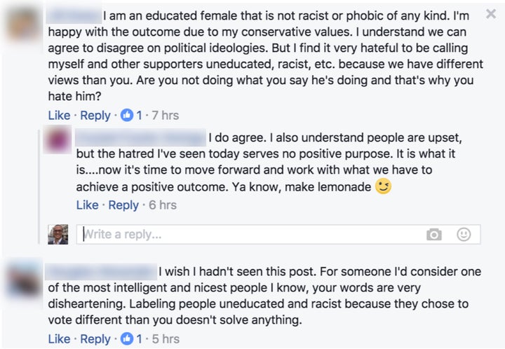 Responses to my Facebook post after I implied Trump supporters are uneducated & racist