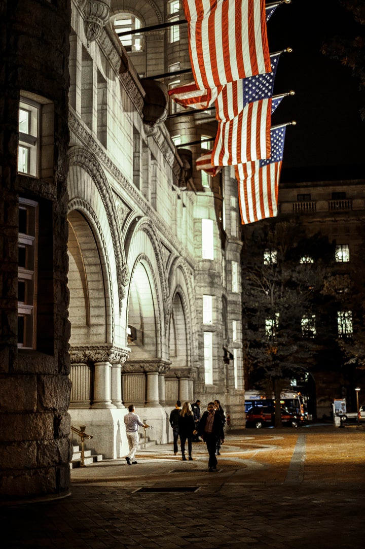 It was quiet in front of the Trump International Hotel in Washington, DC on election night.