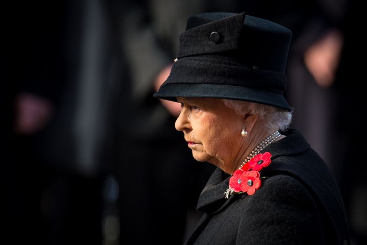 Queen Elizabeth II during the annual Remembrance Sunday Service at the Cenotaph memorial in Whitehall, central London.