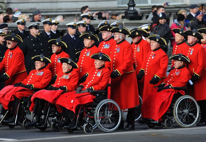 Veterans parade during the annual Remembrance Sunday Service.