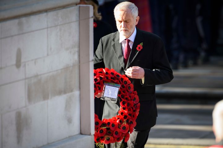 <strong>Labour leader Jeremy Corbyn during the annual Remembrance Sunday Service at the Cenotaph memorial in Whitehall.</strong>