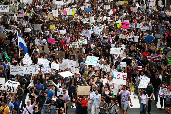 An anti-Trump protest in Los Angeles on Saturday.