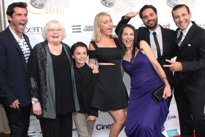 'Left to right: Actors Sean Maher, June Squibb, Dominick Coniglio, Sadie Katz; Writer/Director/Producer Romina Schwedler; Cinematographer/Co-Producer Alain J. Carmona; Co-Producer Ruben Rodas.'