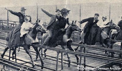<p>Riding the mechanical horses at Steeplechase Park in Coney Island </p>