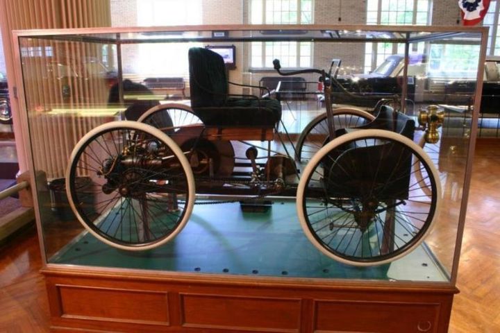 <p>An 1896 Ford Quadricycle on display at the Henry Ford Museum </p>