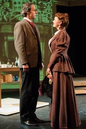 Michael Monagle (Sherlock Holmes) and Abby Haug (Irene Adler) in a scene from Baker Street 