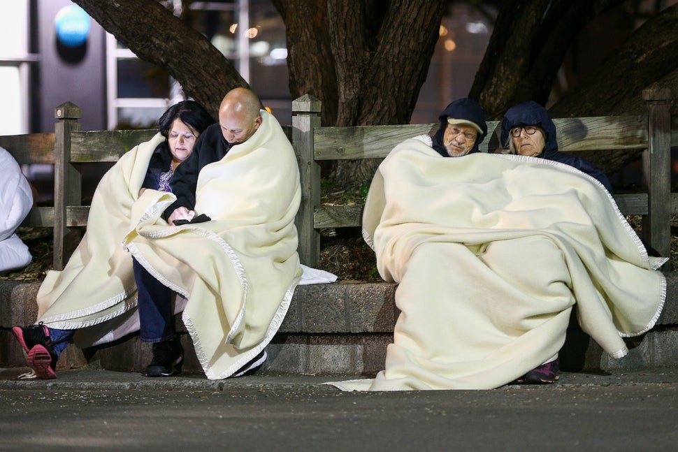 Earthquake survivors gathered in a parking lot at the Amora Hotel on Nov. 14, 2016.