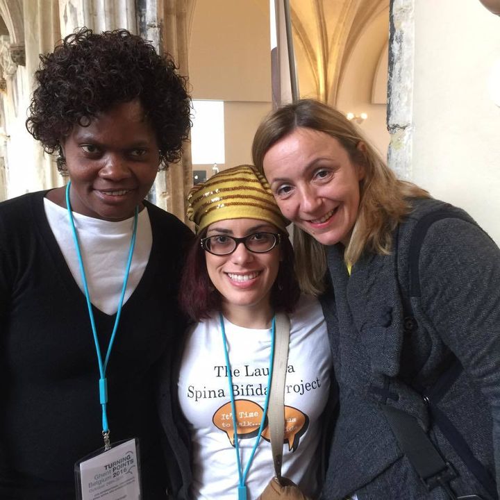 Laurita meeting people from different countries who work with spina bifida communities during the IF Global Turning Points conference in Ghent, Belgium, October 2016.