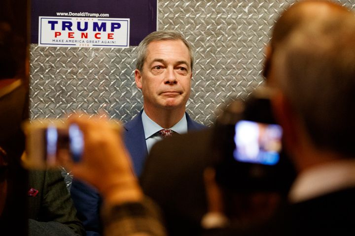 Nigel Farage in the lift at Trump Tower, met by dozens of supporters