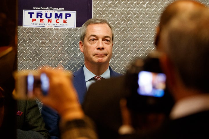 Nigel Farage in the lift at Trump Tower, met by dozens of supporters