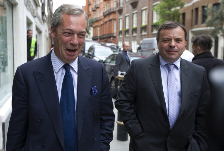 <strong>Arron Banks, pictured right, with Nigel Farage</strong>