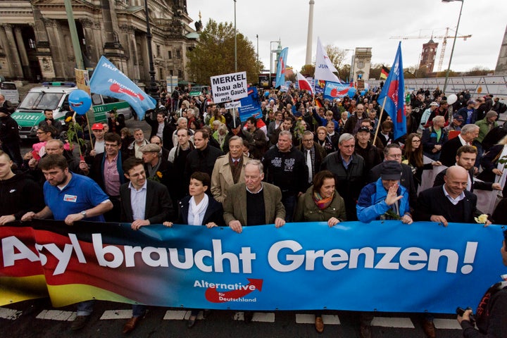 Supporters of the AfD march in Berlin in 2015