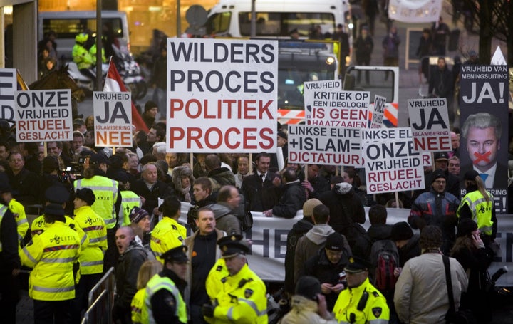 Sympathizers of right-wing Dutch MP Geert Wilders protest in 2010