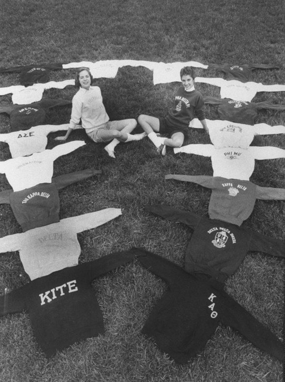 <p>Sweatshirts on display in the ’50s.</p>