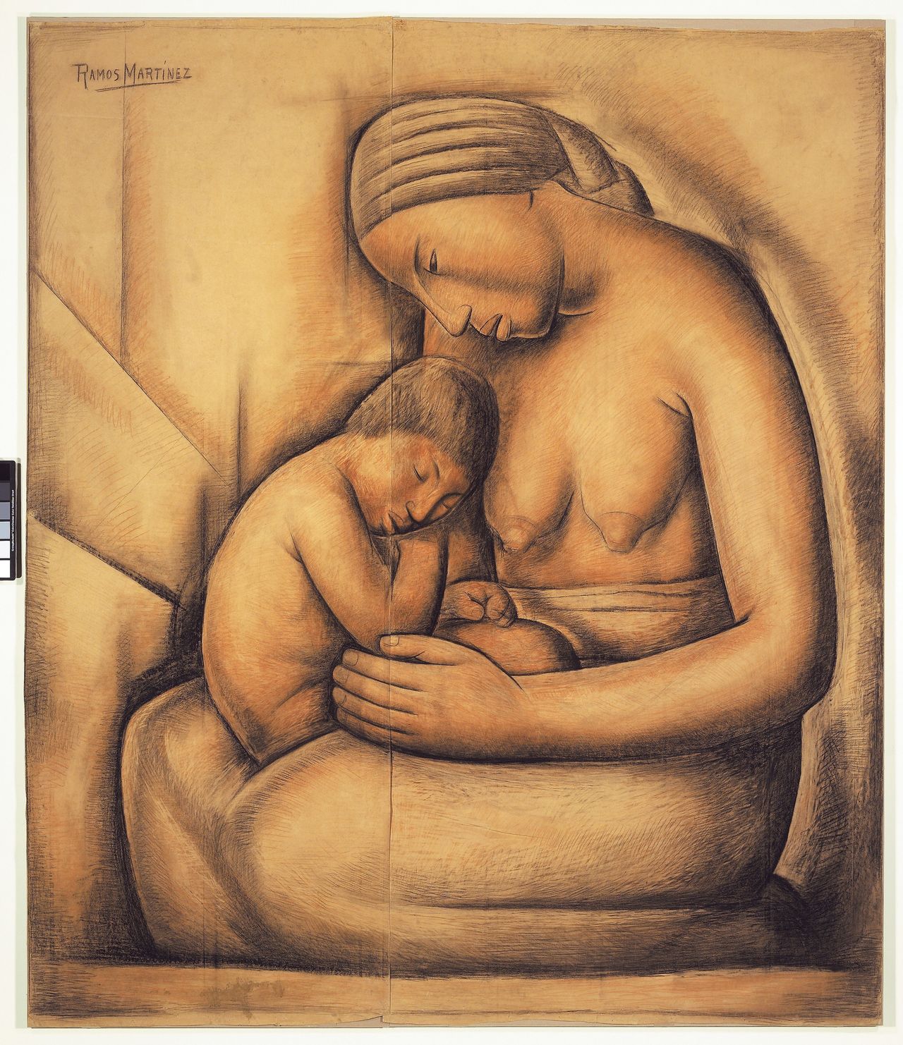 Alfredo Ramos Martínez, "La Madre India / Indian Mother," ca. 1936. Crayon. The San Diego Museum of Art. Gift of the artist.