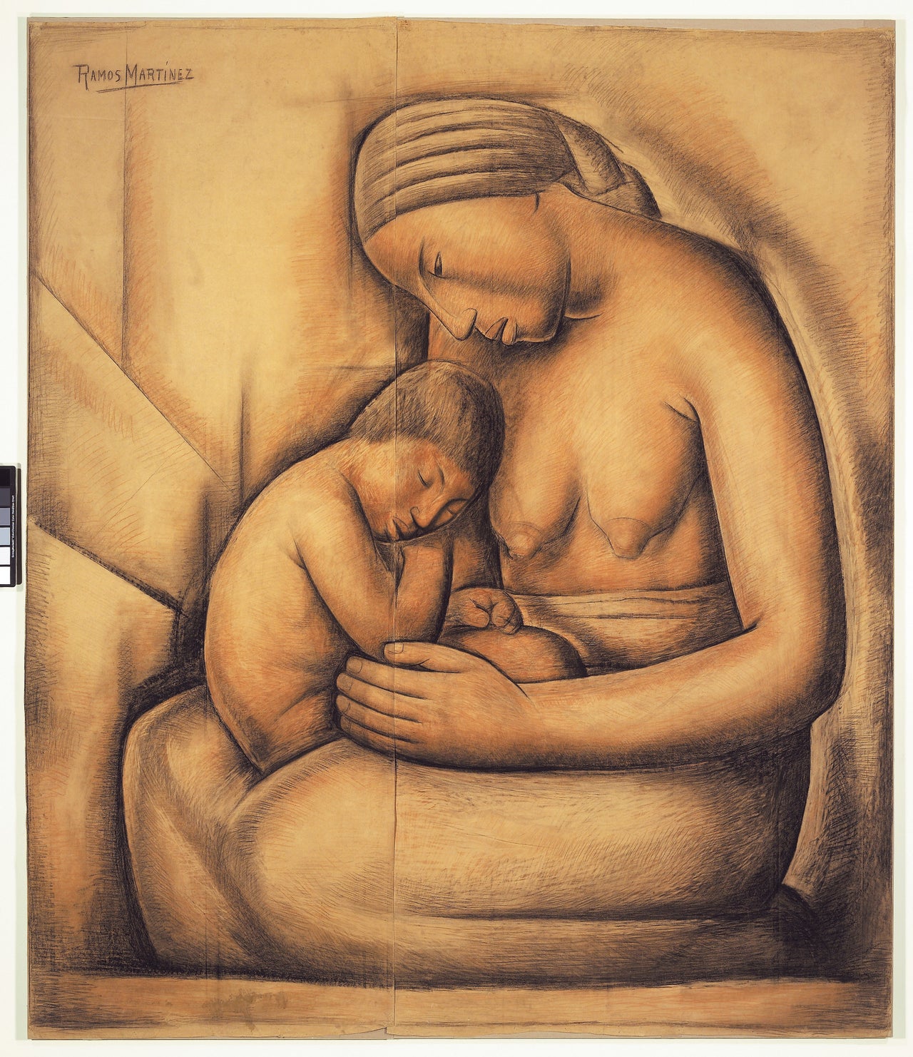 Alfredo Ramos Martínez, "La Madre India / Indian Mother," ca. 1936. Crayon. The San Diego Museum of Art. Gift of the artist.