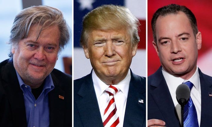 <p>Steve Bannon, Donald Trump, & Reince Priebus</p>