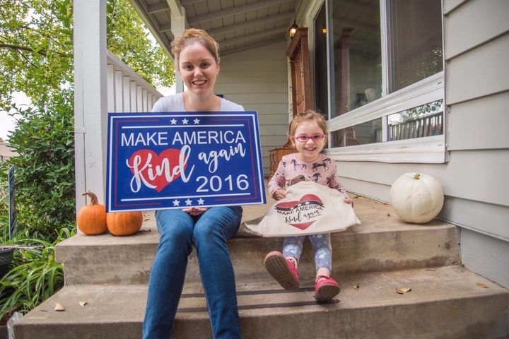 Amanda Blanc created yard signs with a message similar to Donald Trump's campaign slogan," Make America great again."