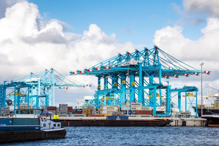 Cranes in the Port of Rotterdam’s APS Terminal in the newly created Maasvlatke II port expansion area