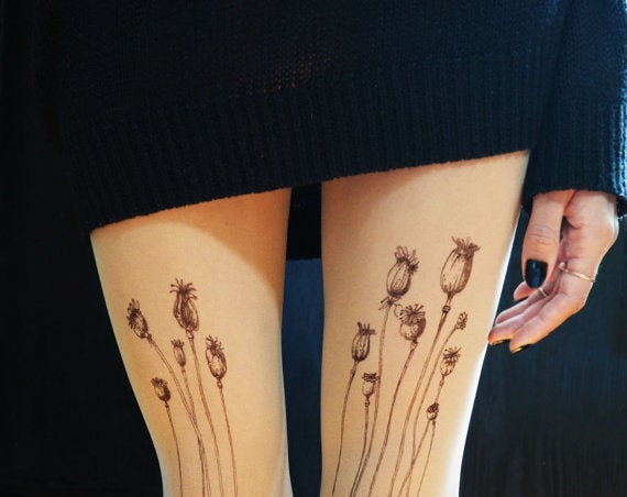 Poppy tattoo tights, $27.55 at <a href="https://www.etsy.com/listing/220451131/poppy-tattoo-tights-poppy-tattoo?ref=shop_home_active_3" target="_blank">etsy.com/shop/TattooTightsTATUL</a>