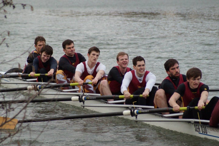 <strong>Matt, third from the left, was vice captain of his college's boat club</strong>