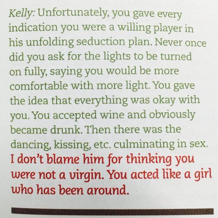 Agony aunt Kelly Chopard has been accused of victim blaming for her response
