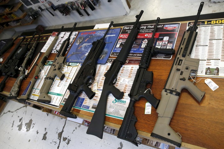 Guns for sale are displayed in Roseburg Gun Shop in Roseburg, Oregon, United States, October 3, 2015.