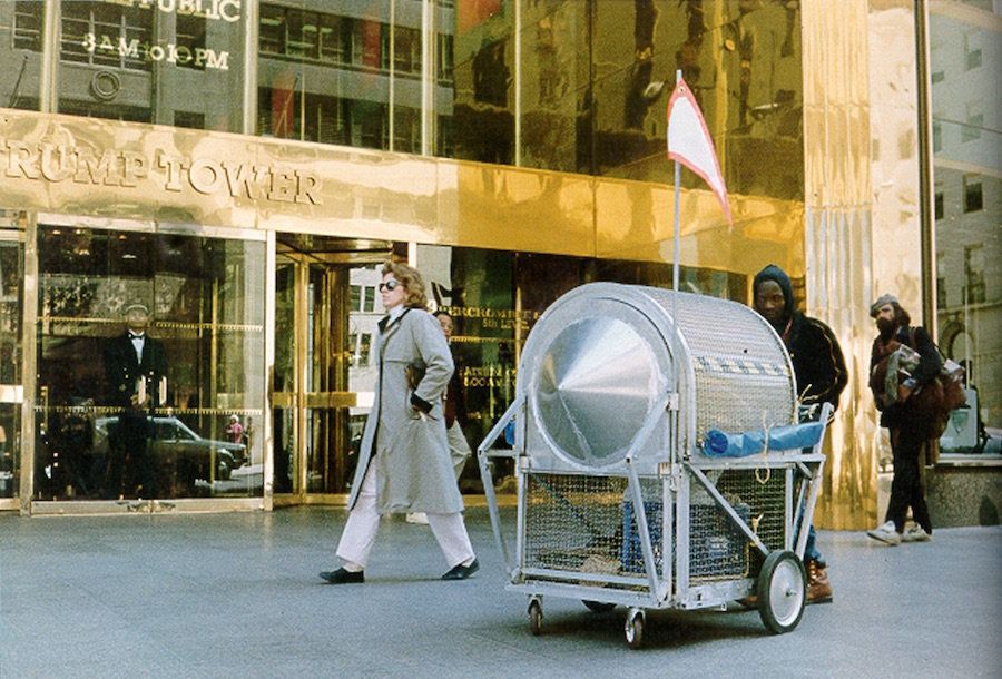 Krzysztof Wodiczko, "Homeless Vehicle," 1988. Pictured: Variant 3 at Trump Tower, New York.