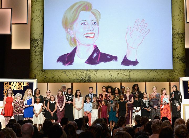 A "thank you" tribute to Hillary Clinton during the Glamour Women Of The Year Awards in Hollywood on Nov. 14. 