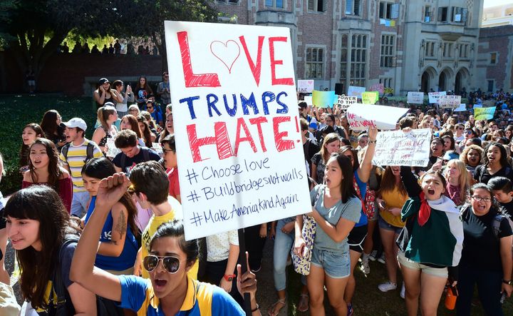 Students protest Donald Trump's election at the University of California Los Angeles.