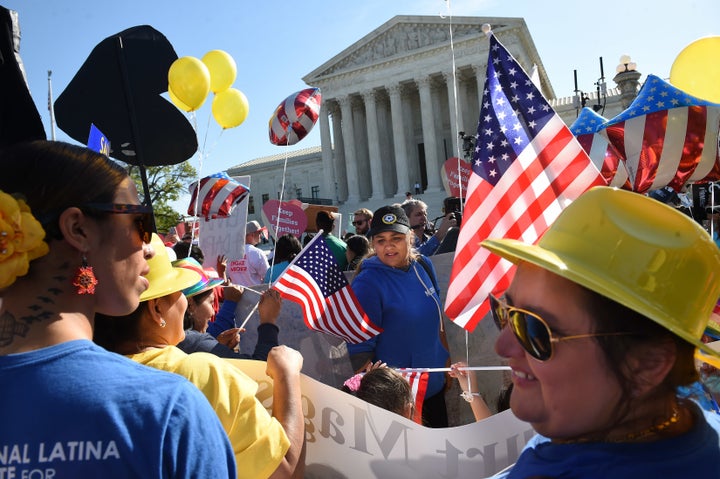 Immigration reform advocates protest at the Supreme Court in April 2016.