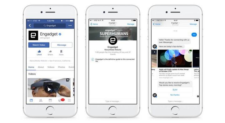 <p>Images of the Engadget bot for Facebook Messenger.</p>
