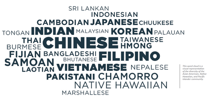 The word cloud illustrates the diversity of the AAPI communities.