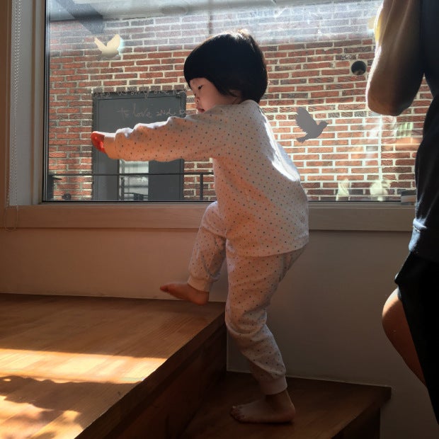 Little Miss Cautious taking to the steps independently during our recent family holiday to Korea. She refused to hold my hand, and surprised me with that go-getter attitude! What joy!